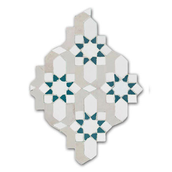 Mosaic House Moroccan tile Dazzle 26-1-28 Polar White White Teal  zellige, mosaic, zellij, field, pattern, glaze, intricate, classic 